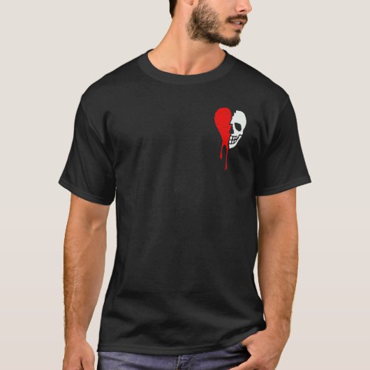 Broken Heart Read Tropfen bestickt und Skull Confu T-Shirt (Vorderseite)
