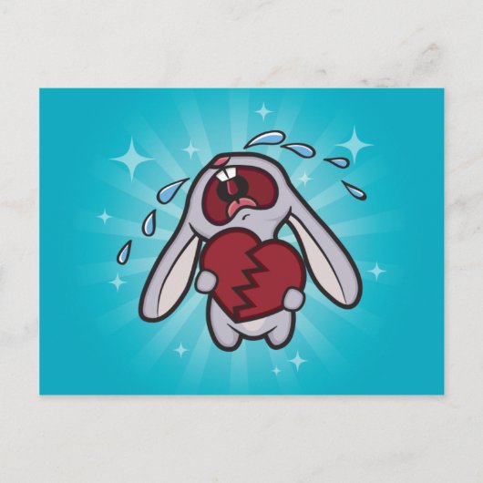 Broken Hearted Bunny (blau) Postcard Art Postkarte (Vorderseite)