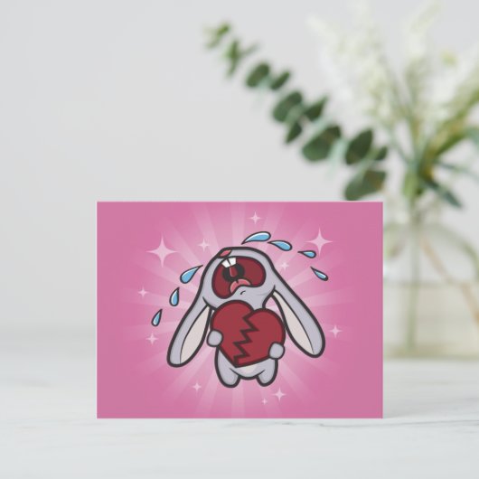 Broken Hearted Bunny (Pink) Postcard Art Postkarte (Stehend Vorderseite)