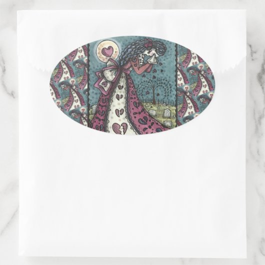 BROKEN HEARTED WOPING VALENTINE, FRIEDHOF GOTH OVALER AUFKLEBER (Tasche)