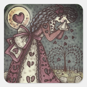 BROKEN HEARTED WOPING VALENTINE, FRIEDHOF GOTH QUADRATISCHER AUFKLEBER