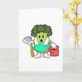 Brokkoli als Bauer mit Gießkanne Karte (Gelbe Blume)
