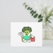 Brokkoli als Bauer mit Gießkanne Postkarte (Stehend Vorderseite)
