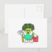 Brokkoli als Bauer mit Gießkanne Postkarte (Vorne/Hinten)