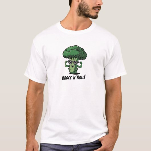 Brokkoli-Design 'Brocc 'n' Roll Cool' T-Shirt (Vorderseite)
