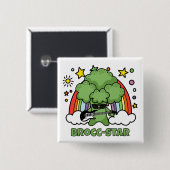 Brokkoli spielt Gitarre, Brocc Star und Regenbögen Button (Vorne & Hinten)