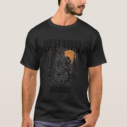 Brokkoli-Trupp-Quest-Katze T-Shirt (Vorderseite)