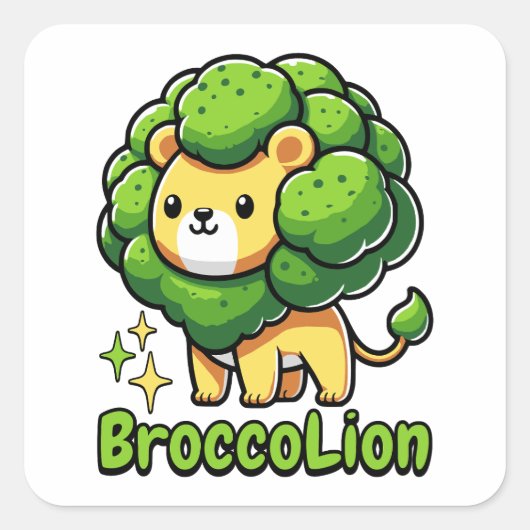 Brokkolion! Niedlich Broccoli Lion Pun Quadratischer Aufkleber (Vorderseite)