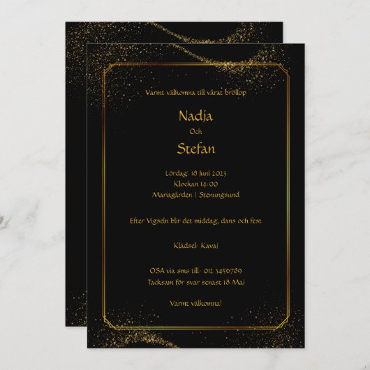 Bröllopsinbjudan, Allt i ett, inbjudan, OSA & info Einladung (Vorne/Hinten)