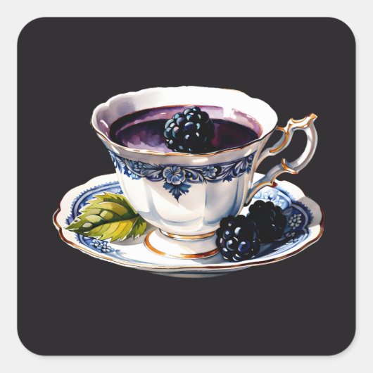 Brombeer-Tasse Quadratischer Aufkleber (Vorderseite)