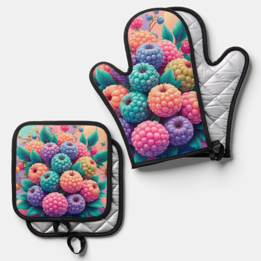 Brombeeren Ofenhandschuh & Topflappen-Set (Vorderseite/Rückseite)
