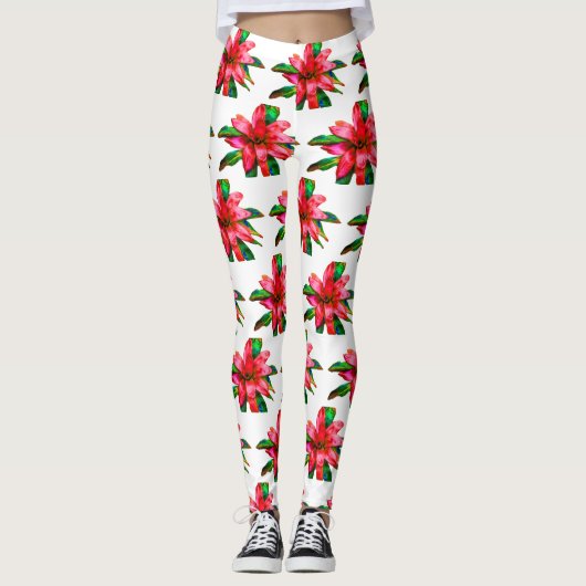 Bromeliad-Leggings in Rot und Weiß Leggings (Vorderseite)