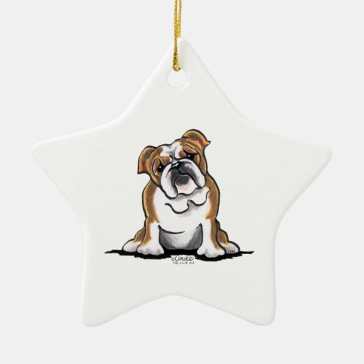 Bron in White English Bulldog Sit Hübsch Keramikornament (Vorne)