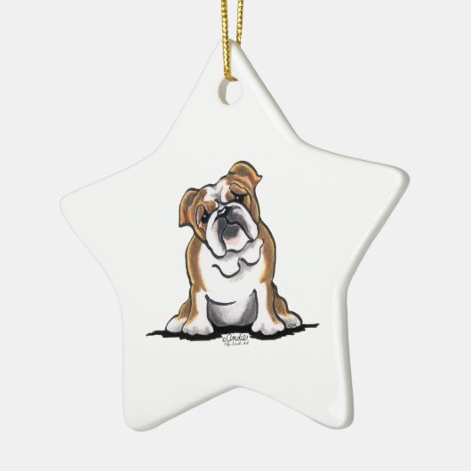 Bron in White English Bulldog Sit Hübsch Keramikornament (Links)