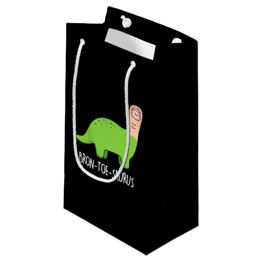Bron-toe-saurus Funny Dinosaur Pun Dark BG Kleine Geschenktüte (Vorderseite Schrägansicht)
