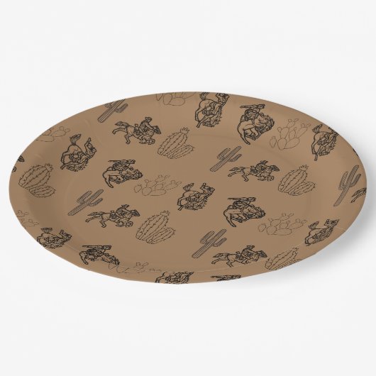 Bronc Cowboys und Cactus Paper Party Plate Pappteller (Schrägansicht)