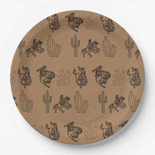 Bronc Cowboys und Cactus Paper Party Plate Pappteller (Vorderseite)