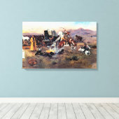 Bronc im Kuhlager von Charles M. Russell Leinwanddruck (Insitu (Holzboden))