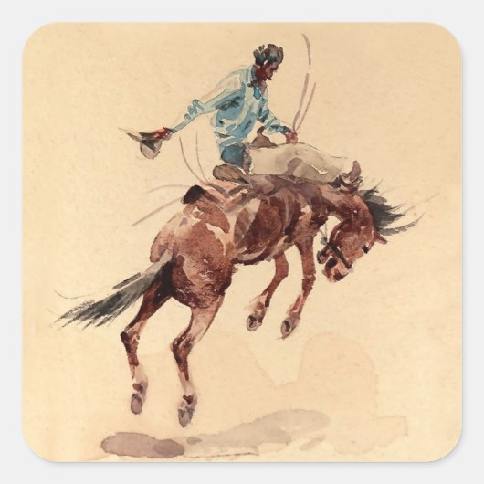 Bronc Rider 2 von Edward Borein Quadratischer Aufkleber (Vorderseite)