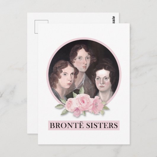 Bronte Sisters Portrait mit rosa Rosen Postkarte (Vorne/Hinten)