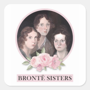 Bronte Sisters Portrait mit rosa Rosen Quadratischer Aufkleber