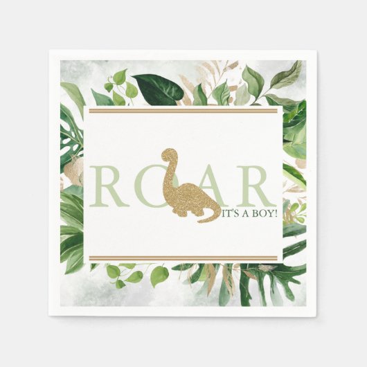 Brontosaurus Baby Shower Cocktail Green and Gold Serviette (Vorderseite)