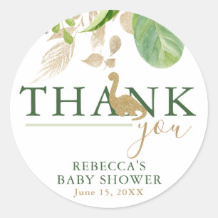 Brontosaurus Dinosaur Green und Gold Baby Dusche Runder Aufkleber