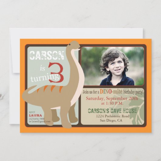 Brontosaurus Dinosaurier Dritter Geburtstag Einladung (Vorderseite)