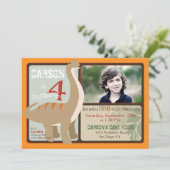 Brontosaurus Dinosaurier Viertes Geburtstag Einladung (Stehend Vorderseite)