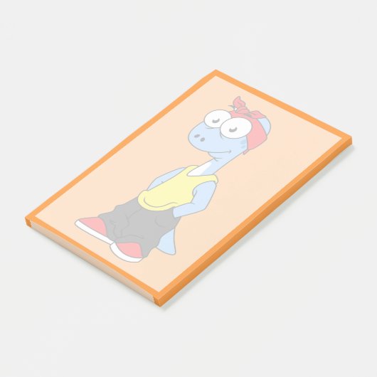 Brontosaurus in Hüftklamotten gekleidet. Post-it Klebezettel (angewinkelt)