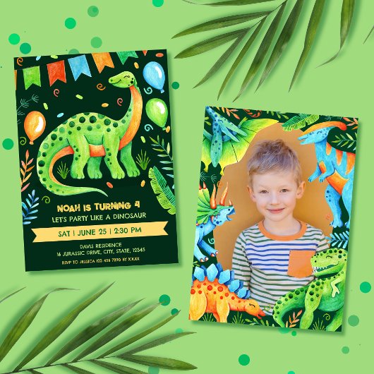 Brontosaurus Jurassic Boy Dinosaur Party Foto Einladung