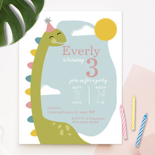 Brontosaurus Sky Dinosaurier Girl's Birthday Einladung