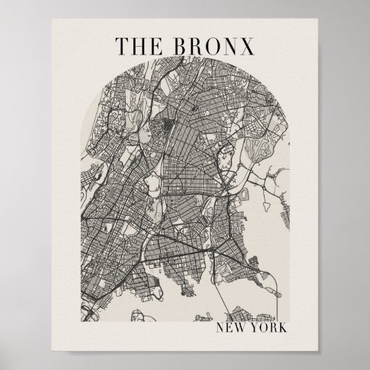 Bronx New York Boho Arch Beige Street Map Poster (Vorne)