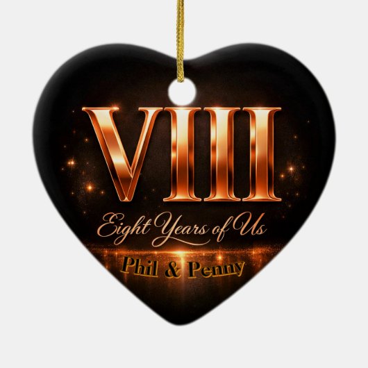 Bronze 8th Anniversary Heart-Shape Custom Ornament (Hinten)