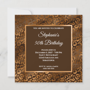 Bronze and Brown Foil Leopard Glam 50. Geburtstag Einladung