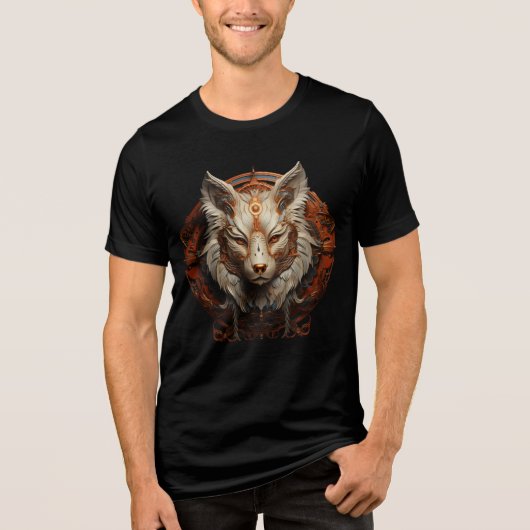 Bronze and Ivory Steampunk Wolf Art Tri-Blend Shirt (Vorderseite)