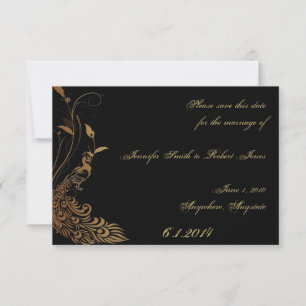 Bronze Art Deco Pfau und Blumen Save the Date