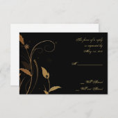 Bronze Art-Deco-Pfau und florale Antwortkarte RSVP Karte (Vorne/Hinten)