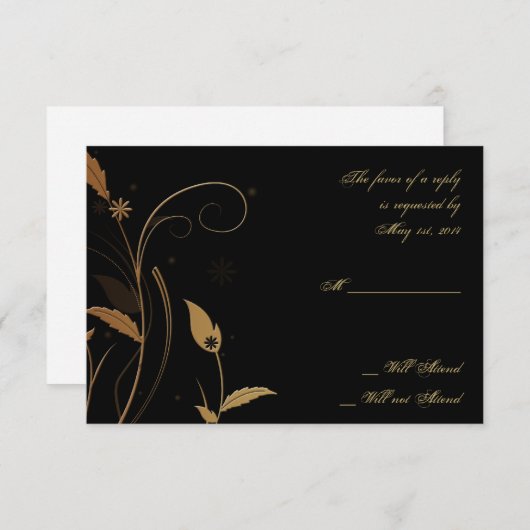 Bronze Art-Deco-Pfau und florale Antwortkarte RSVP Karte (Vorne/Hinten)