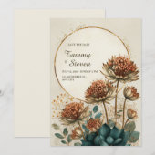Bronze Astrantia Teal Botanical Wedding Einladung (Vorne/Hinten)