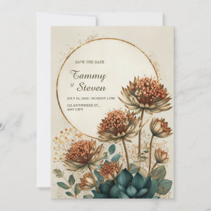 Bronze Astrantia Teal Botanische Hochzeit Einladung