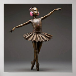 Bronze Ballerina mit rosa Kopfhörer Autismus Neuro Poster