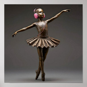 Bronze Ballerina mit rosa Kopfhörer Autismus Neuro Poster