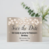 Bronze Balloon Sparkle Save the Date Card Ankündig RSVP Karte (Stehend Vorderseite)