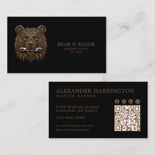Bronze Bear Professional Friseursalon QR-Code Visitenkarte (Vorne/Hinten)