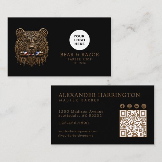 Bronze Bear Professional Friseursalon QR-Code Visitenkarte (Vorne/Hinten)