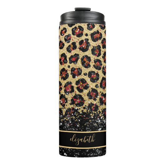 Bronze Black and Gold Leopard Thermal Tumbler Thermosbecher (Vorderseite)