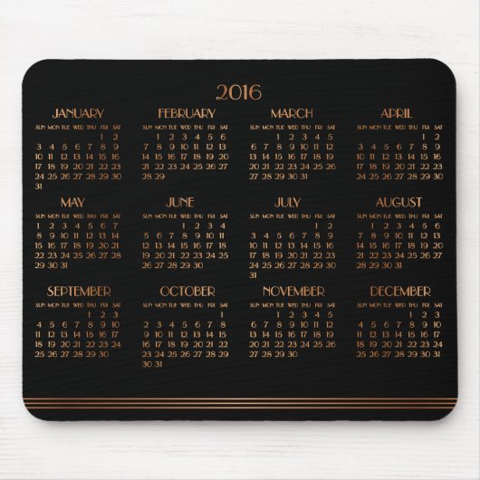 Bronze Black Art Deco Kalender 2016 Mouse Pad Mousepad (Vorne)