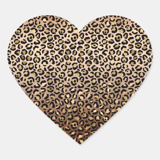 Bronze Black Gold Ombre Leopard Print Herz-Aufkleber (Vorderseite)