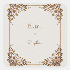 Bronze-Blatt Metallic Gold Rahmen Hochzeit Quadratischer Aufkleber